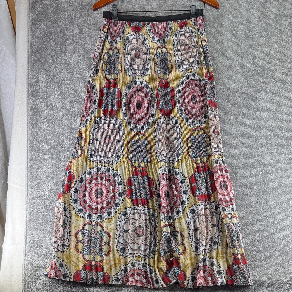 One World Pull On Maxi Skirt Floral Abstract Ribbed Womens S Boho Hippie